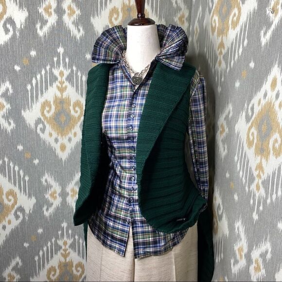 Ralph Lauren Green Merino Wool/Cashmere Open Front Shawl Collar Circle Cardigan - Picture 1 of 16